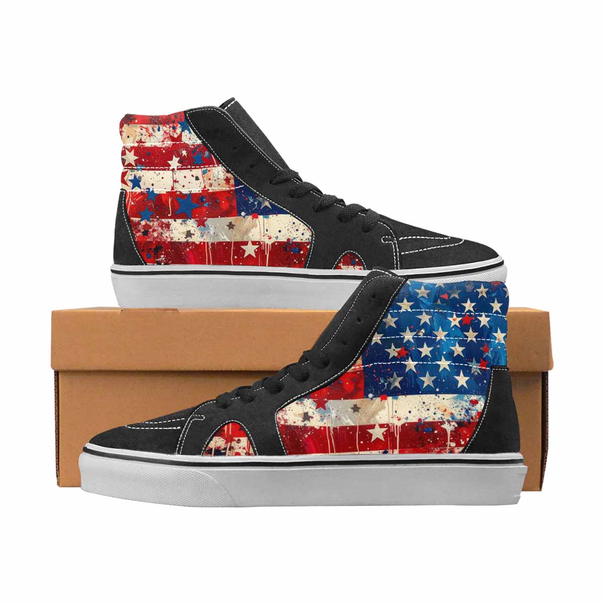 WOMEN'S Patriotic High Top Canvas Custom Design Vivid All Over Print Shoes