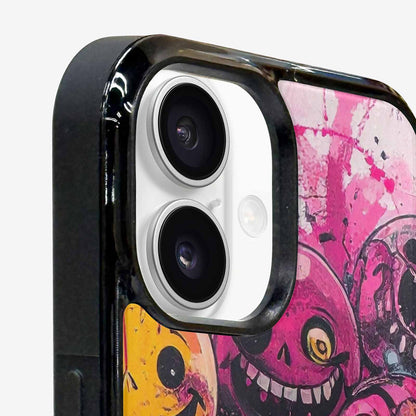 iPhone 16 Case — Melting Moon Smiley Black Pink Ink, Custom Phone Case