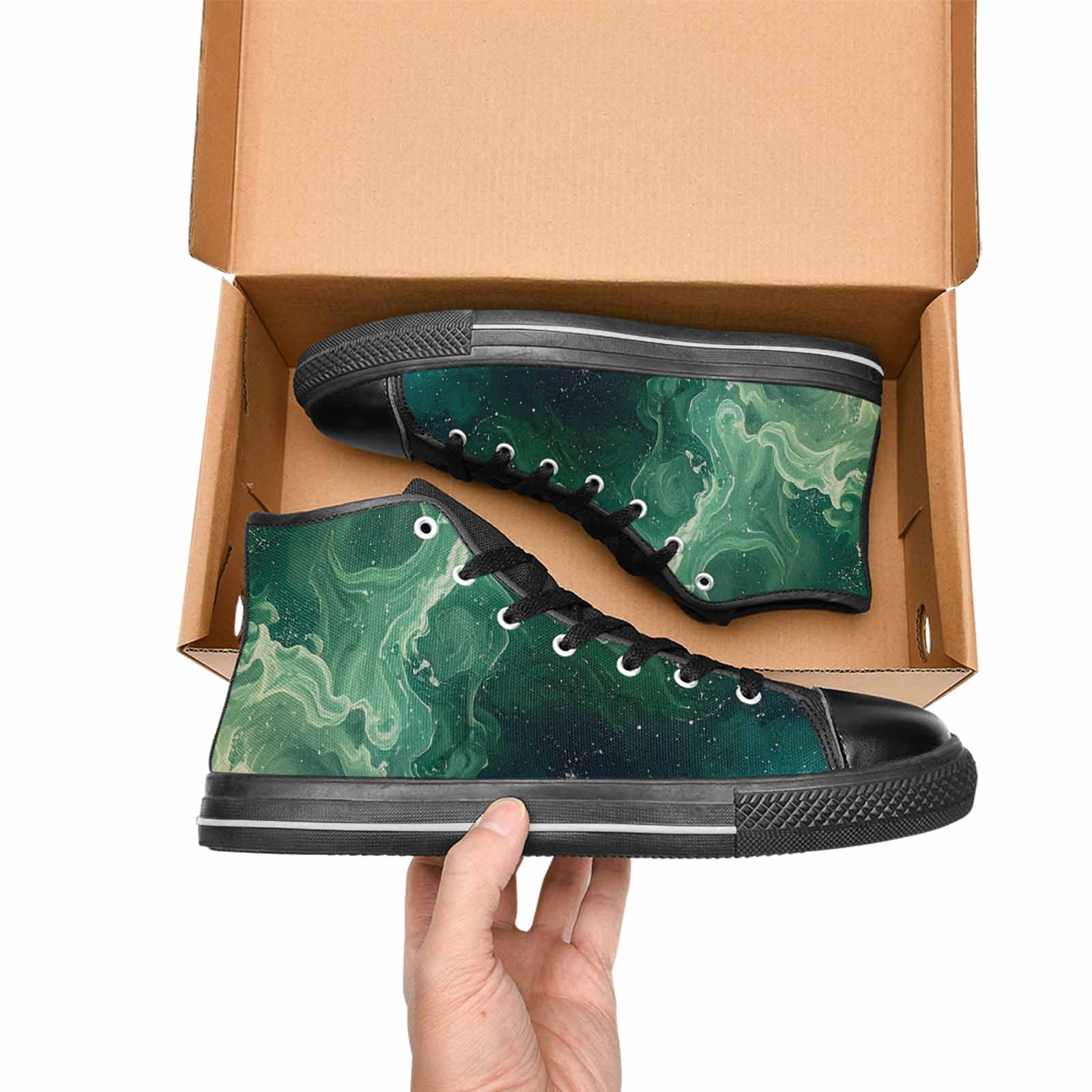 WOMEN'S Galaxy Art - High Top Canvas Vibrant Chaos Custom Sneakers
