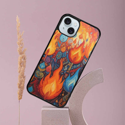 iPhone 15 Plus Case — Flame Burst Full Color Vibrant Flame, Personalized Phone Case
