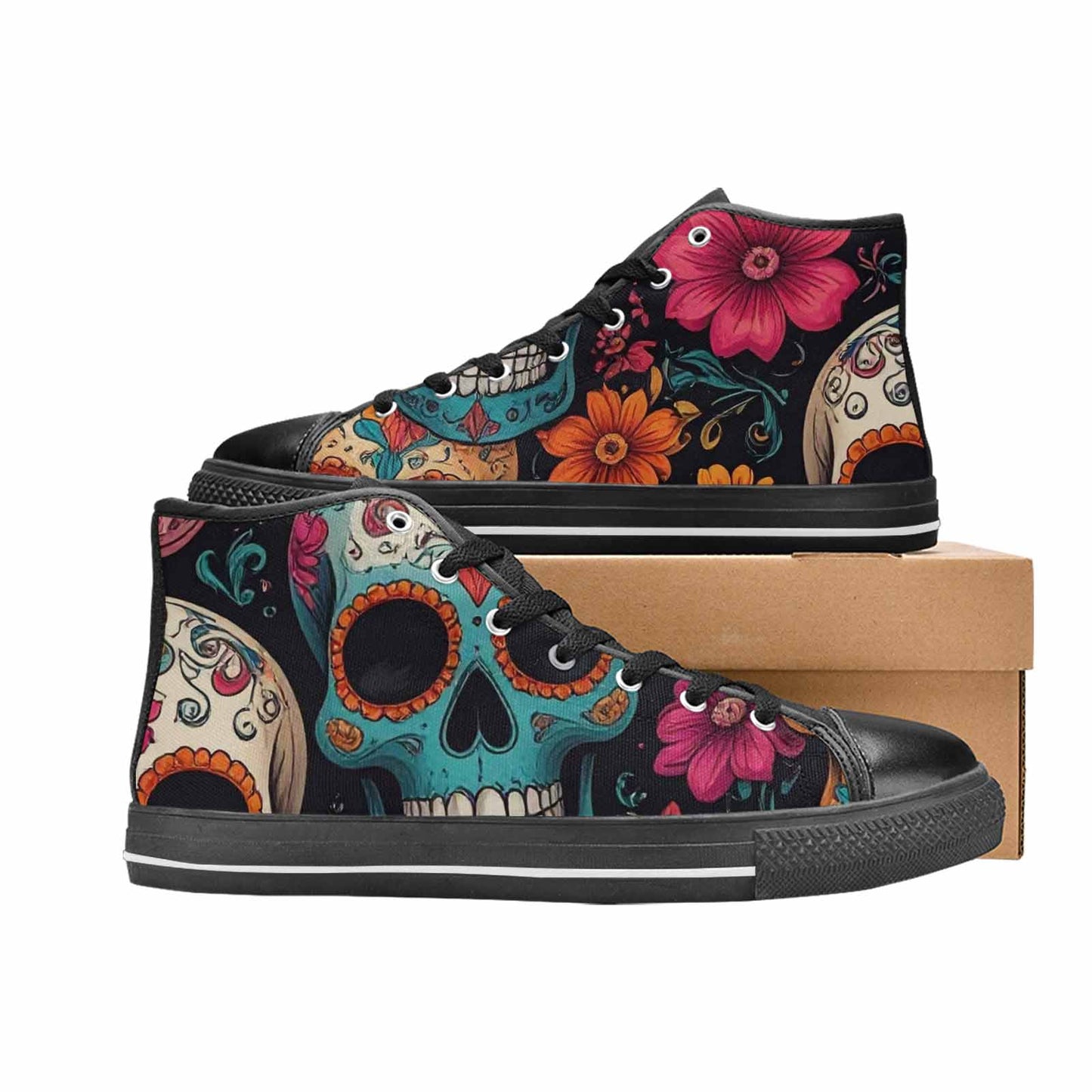 MEN'S Dia De Los Muertos Sugar Skull High Top Canvas Vibrant Chaos Custom Shoes