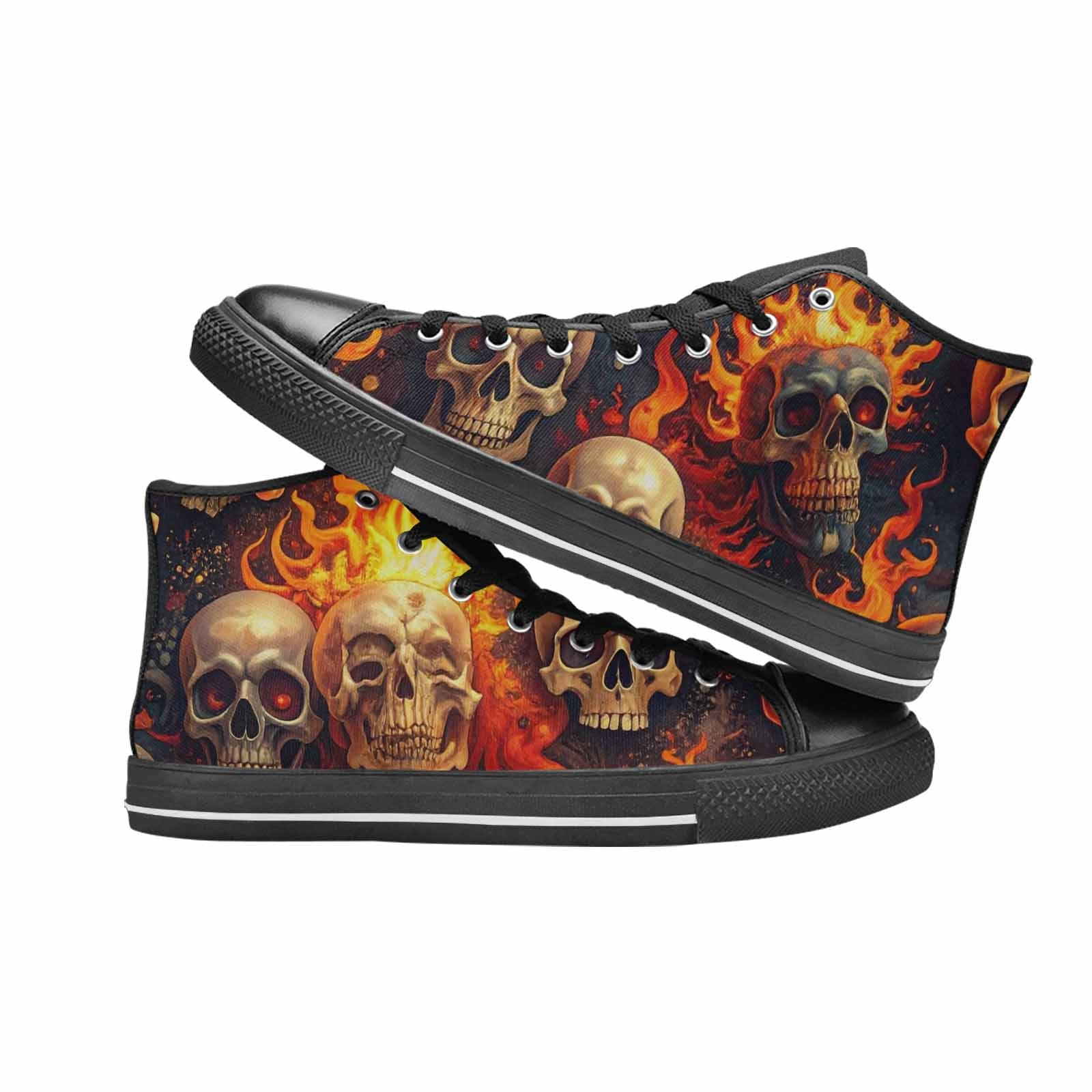 WOMEN'S Skulls - Flaming High Top Canvas Cottagecore Custom Shoes