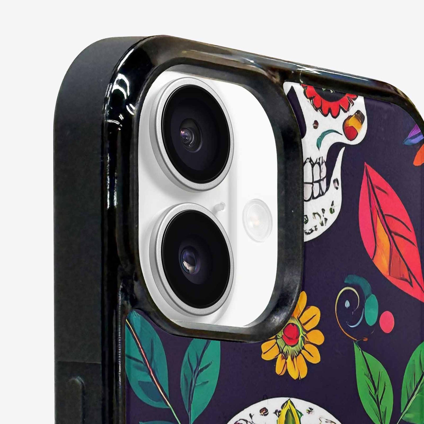 iPhone 16 Plus Case — Sunflowers And Skulls, Unique Phone Case Design