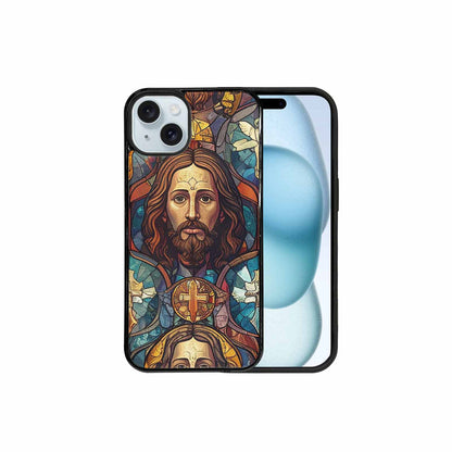 iPhone 15 Plus Case — Jesus Face Small Cross And Faith, Custom Printed Phone Case