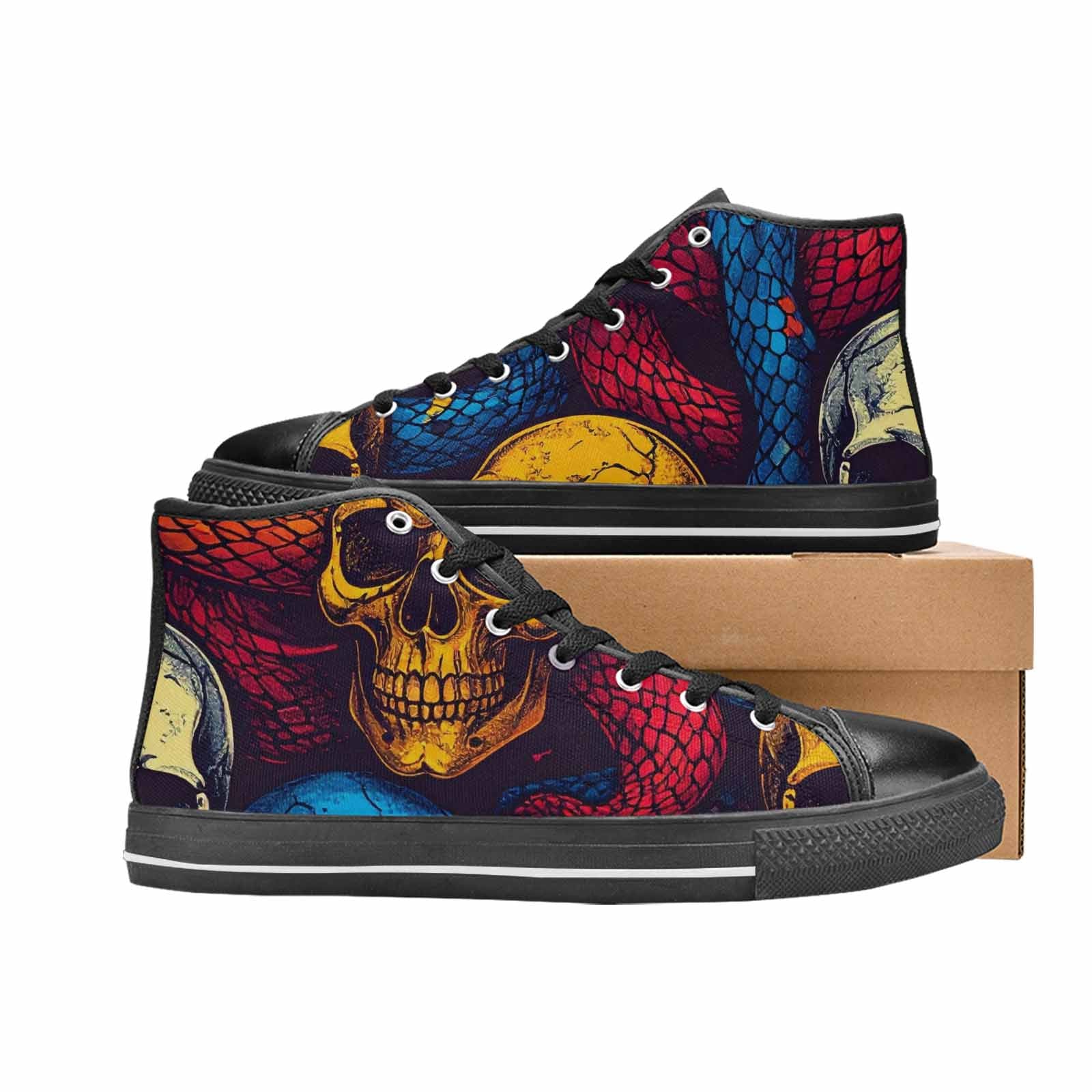 MEN'S Snake Skulls Print High Top Canvas Y2K Custom Shoes