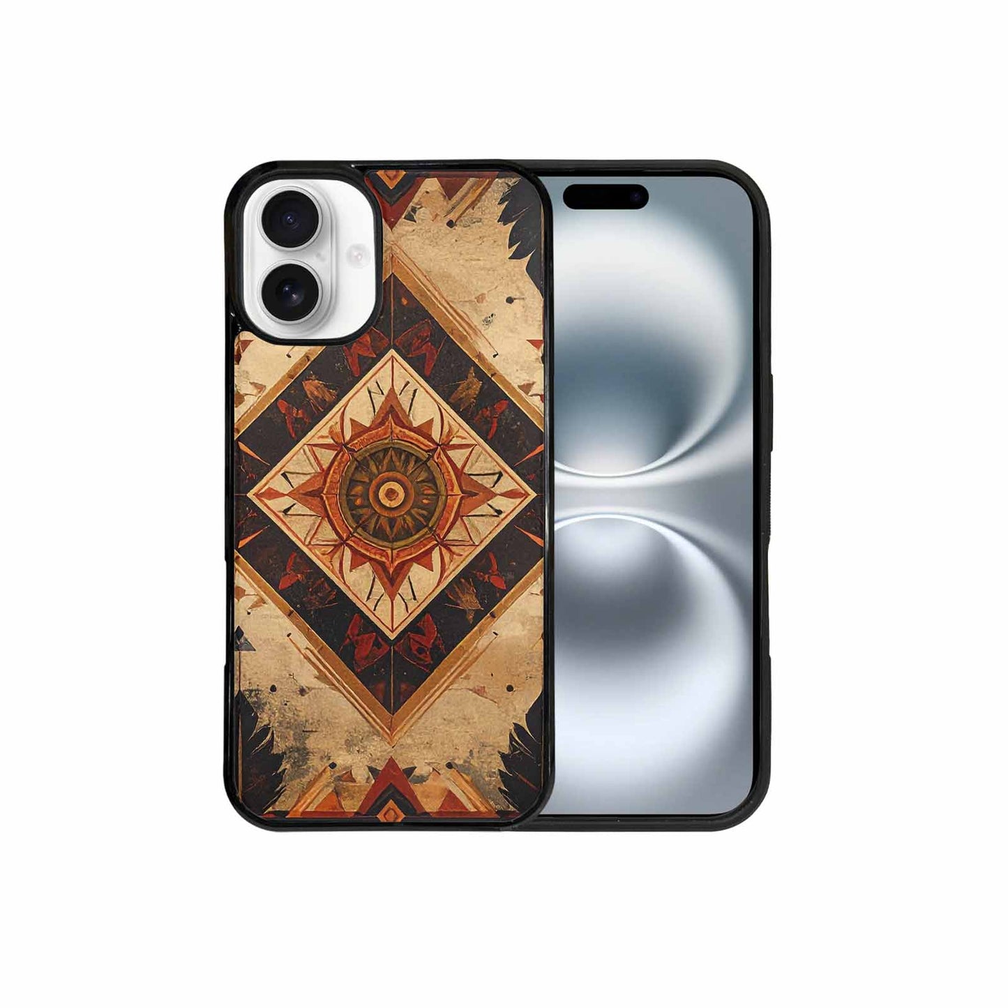iPhone 16 Plus Case — Native American Geometric Pattern Arrows Feathers, Original Design Phone Case