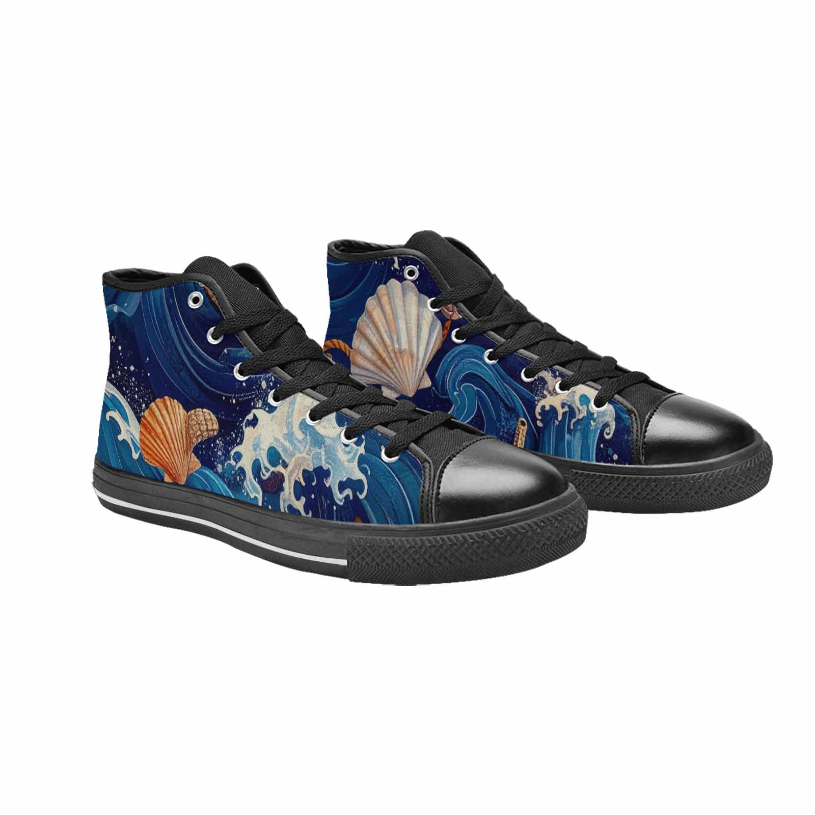 WOMEN'S Ocean Wave High Top Canvas Vibrant Chaos Custom Sneakers
