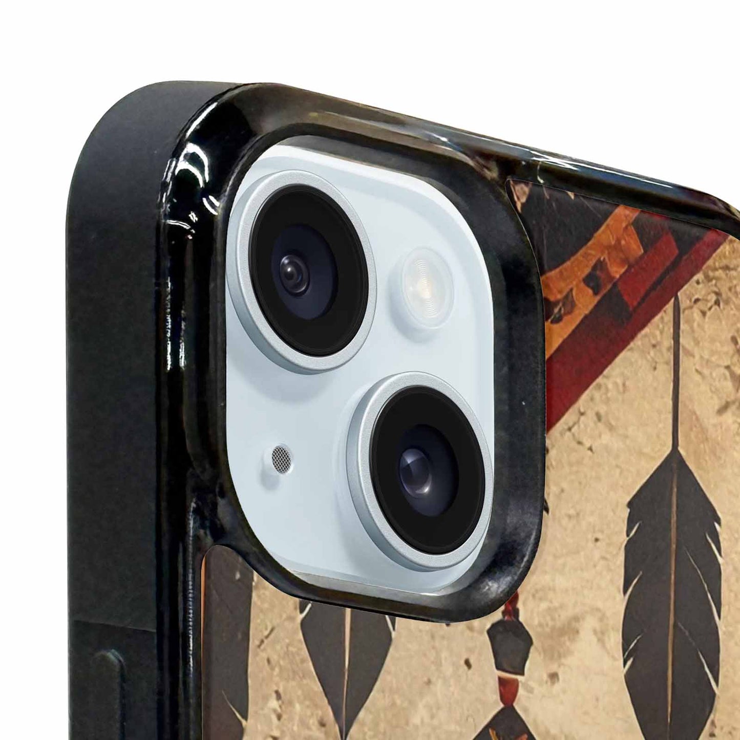 iPhone 15 Case — Native American Geometric Pattern Arrows Feathers, Custom Printed Phone Case