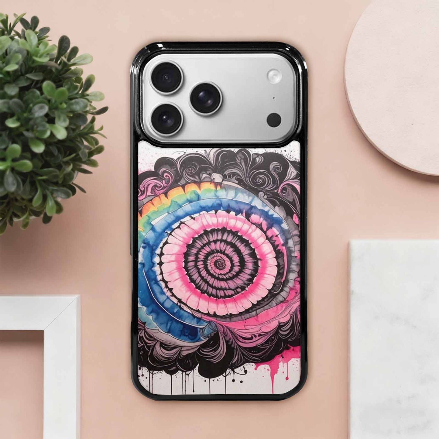 iPhone 17 Pro Max Case — Tie Dye Swirls Black Tie Dye, Personalized Phone Case
