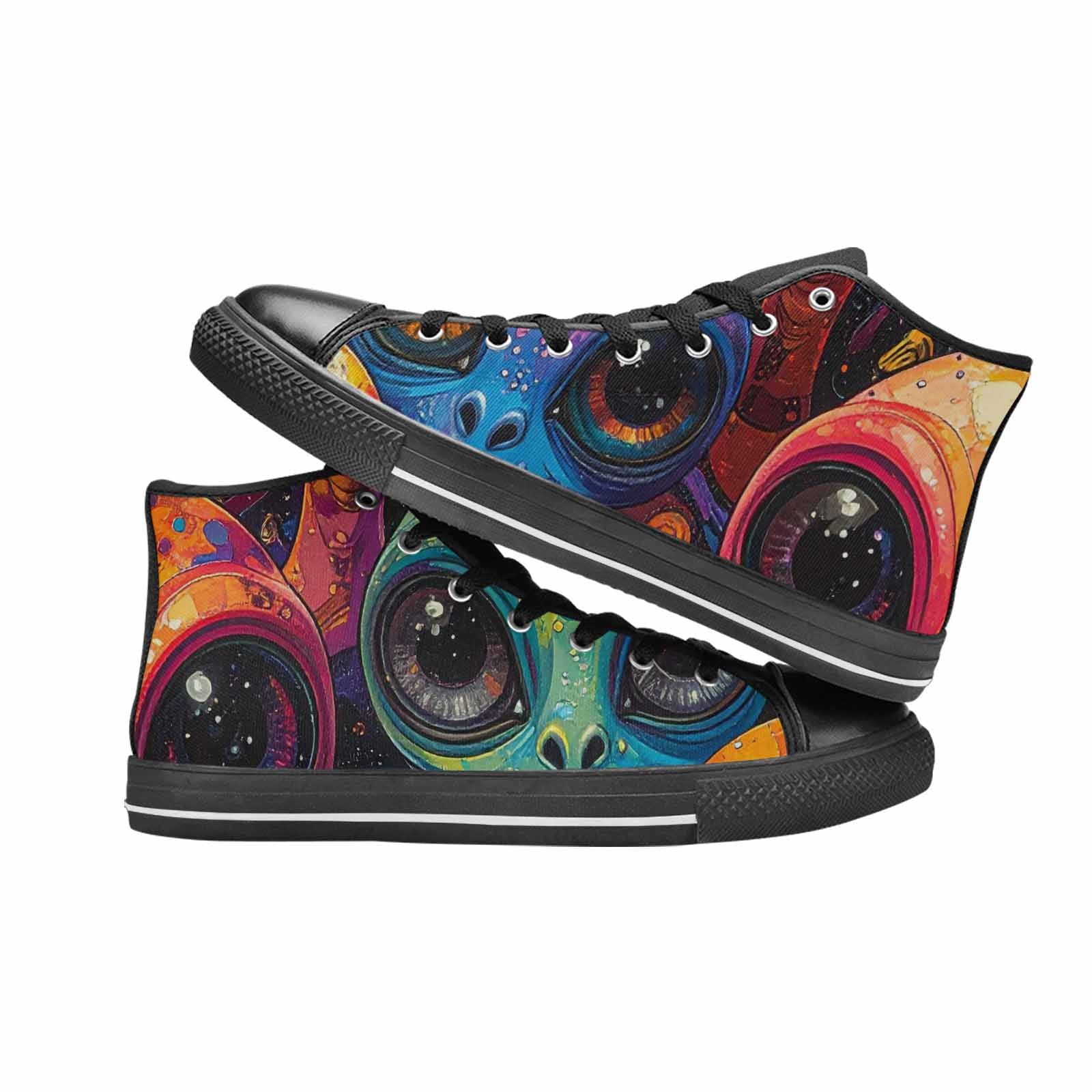 WOMEN'S Cartoon Alien Characters High Top Canvas Grunge Sneakers