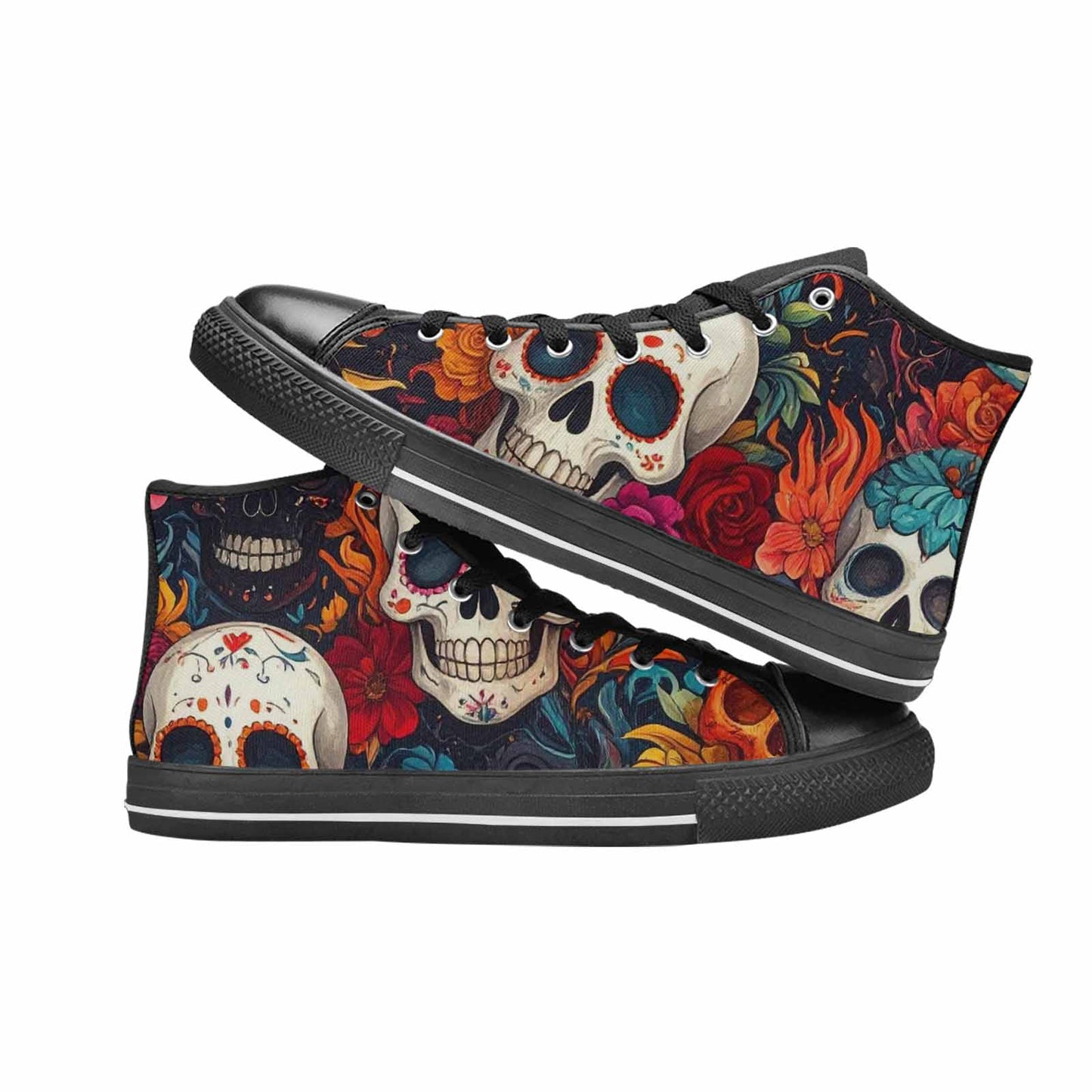 MEN'S Skull High Top Canvas Wallpaper Art Sneakers