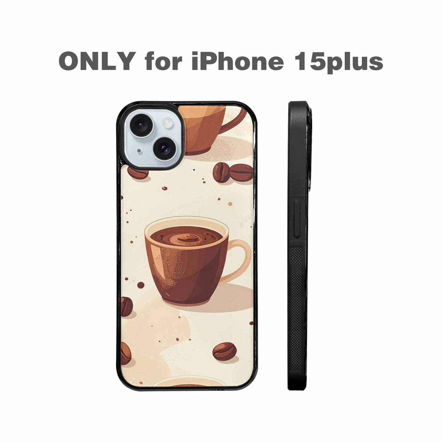 iPhone 15 Plus Case — Coffee Cup And Bean Pattern Seamless, Custom Made Phone Cover