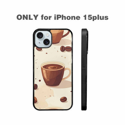 iPhone 15 Plus Case — Coffee Cup And Bean Pattern Seamless, Custom Made Phone Cover
