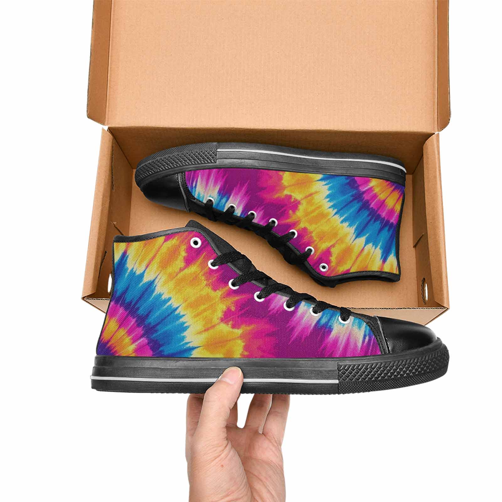 WOMEN'S Tie Dye Spiral High Top Canvas Wallpaper Art Custom Sneakers