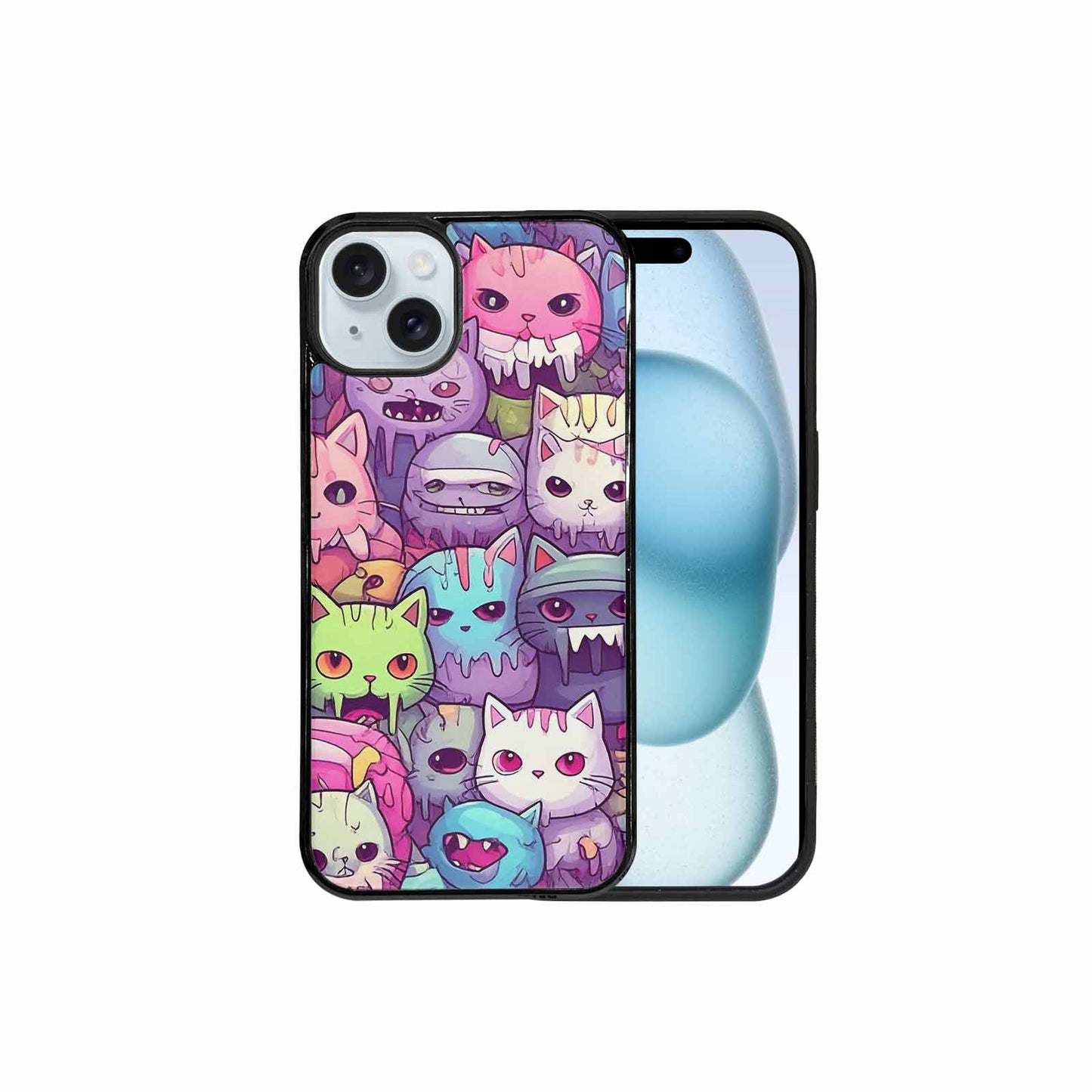 iPhone 15 Plus Case — Pastel Gore Cat Character Pattern Hundreds, Custom Print Case Cover