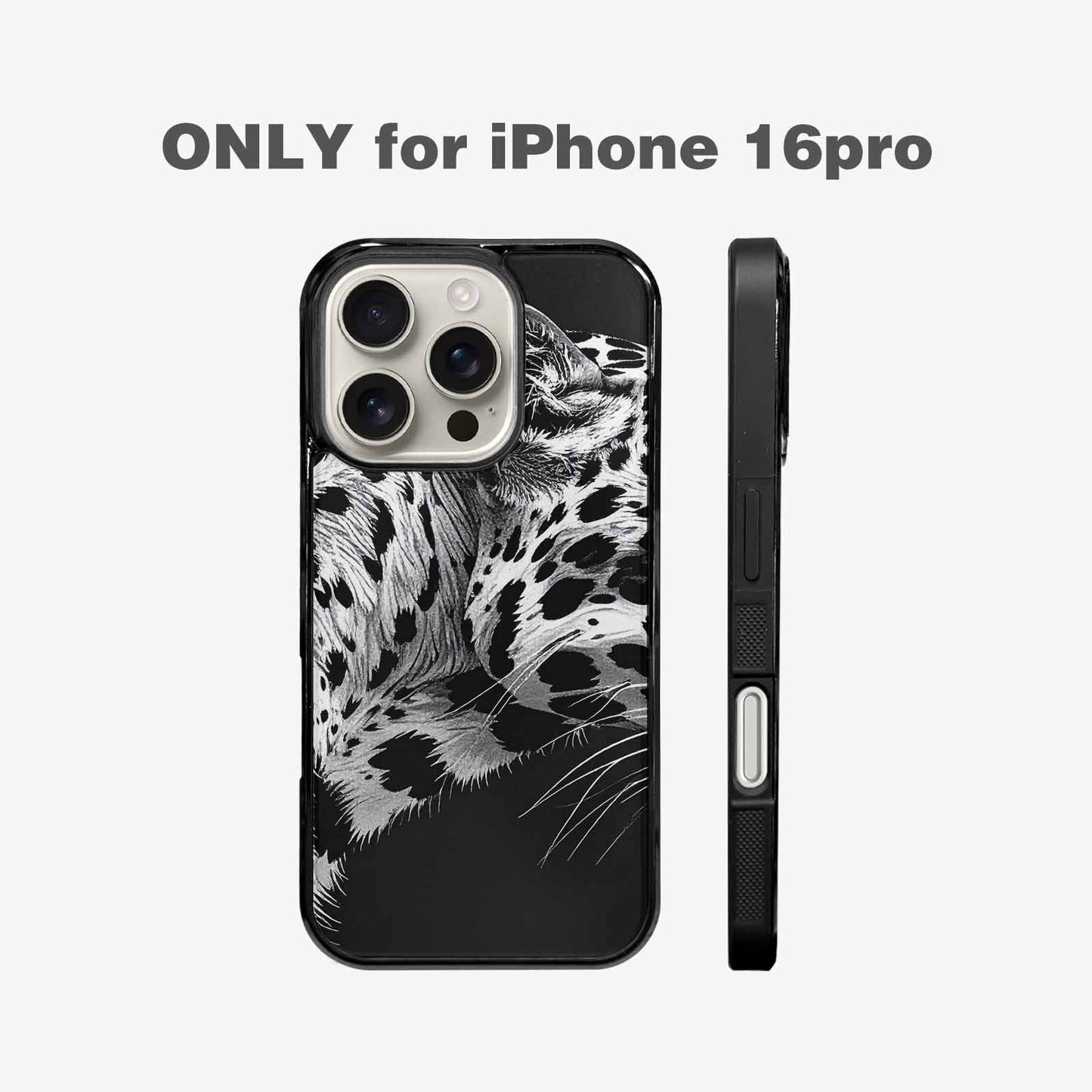 iPhone 16 Pro Case — Leopard Print Black And White Style, Customized Protective Case