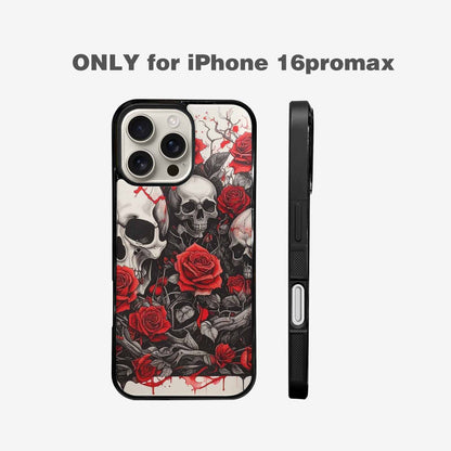 iPhone 16 Pro Max Case — Skull And Roses Black Red Ink, Original Design Phone Case