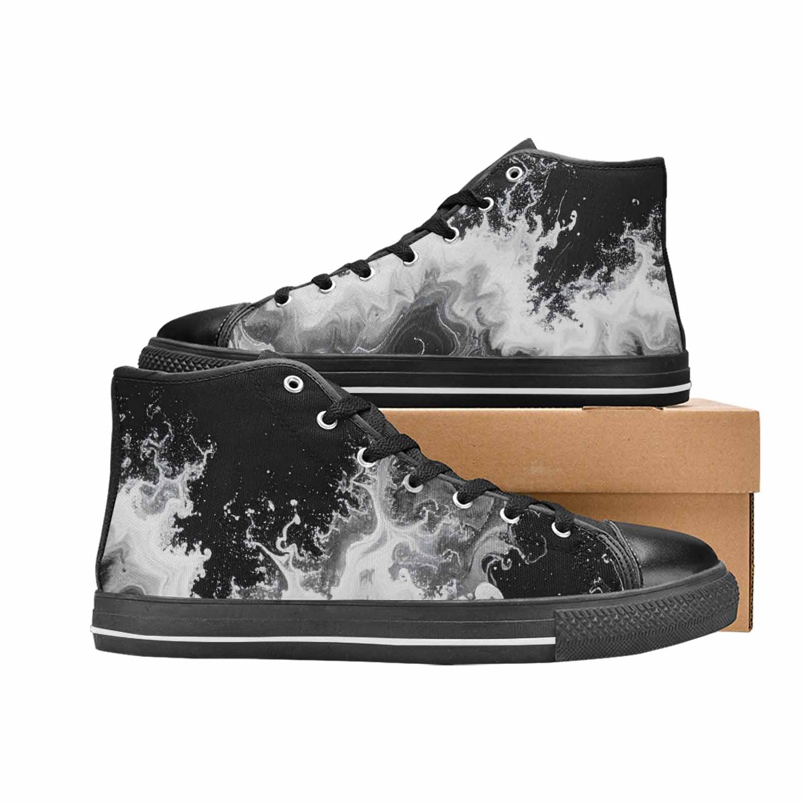 MEN'S Tie Dye Acid Wash Black White High Top Canvas Cottagecore Sneakers
