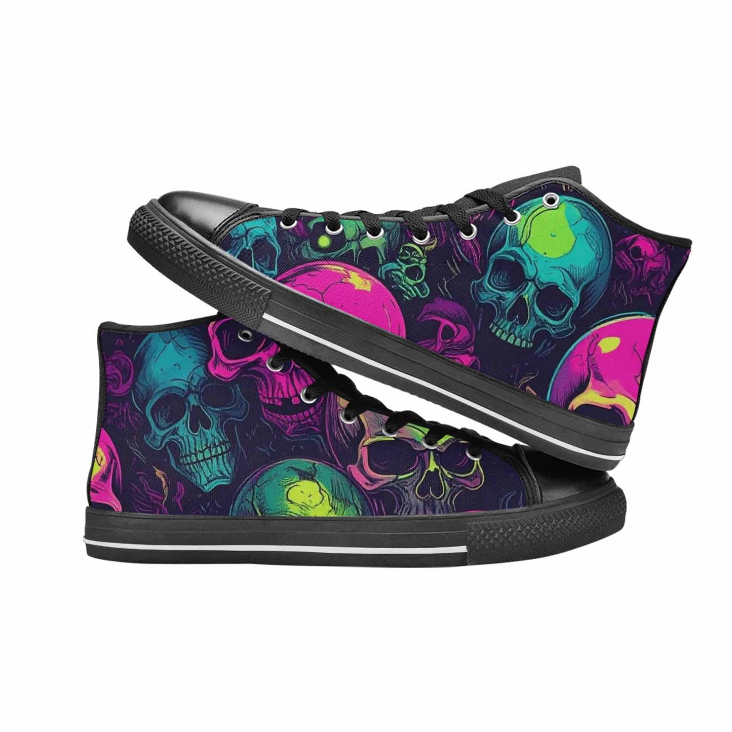 MEN'S Skulls - Neon High Top Canvas Wallpaper Art Sneakers