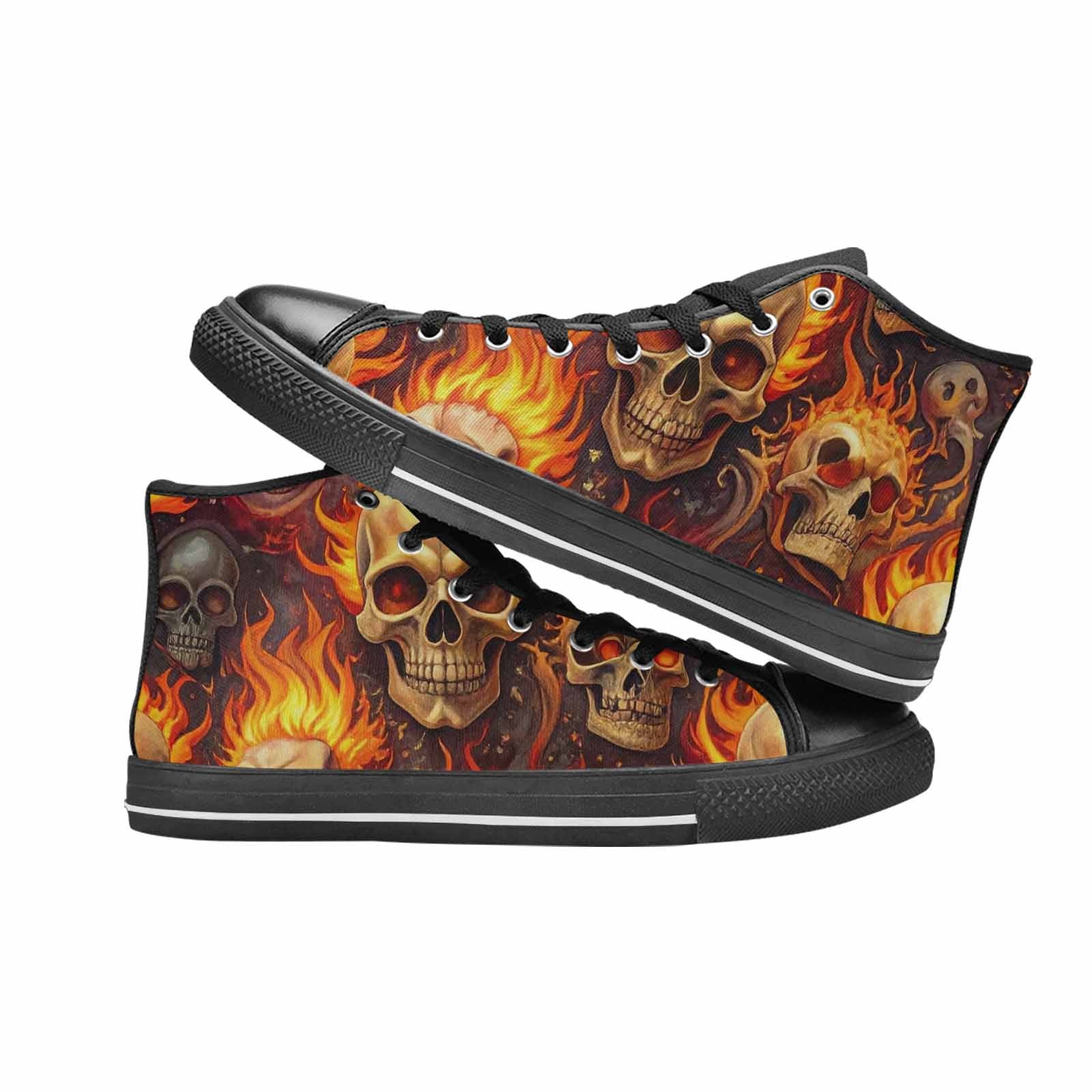MEN'S Skulls - Flaming High Top Canvas Grunge Sneakers