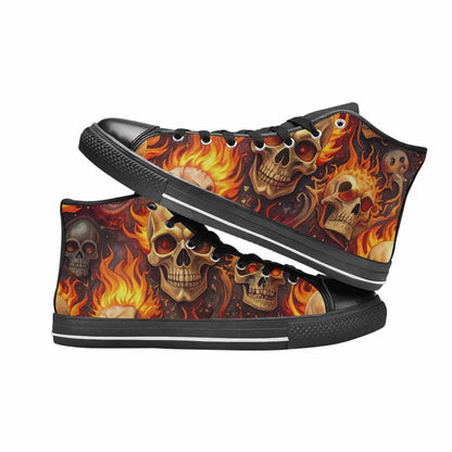 MEN'S Skulls - Flaming High Top Canvas Grunge Sneakers