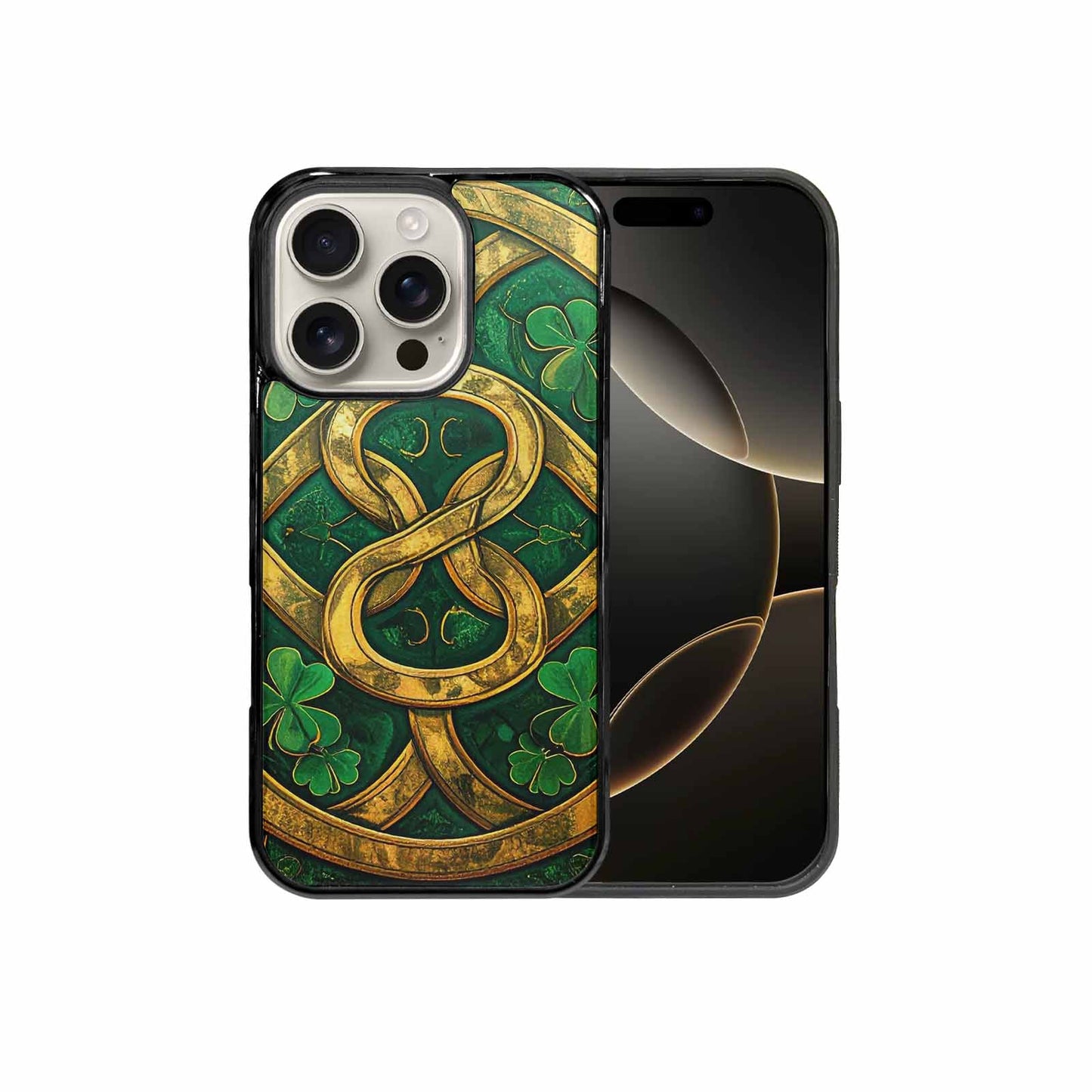 iPhone 16 Pro Case — Irish Celtic Knot Pattern Shamrocks Seamless, Custom Printed Phone Case
