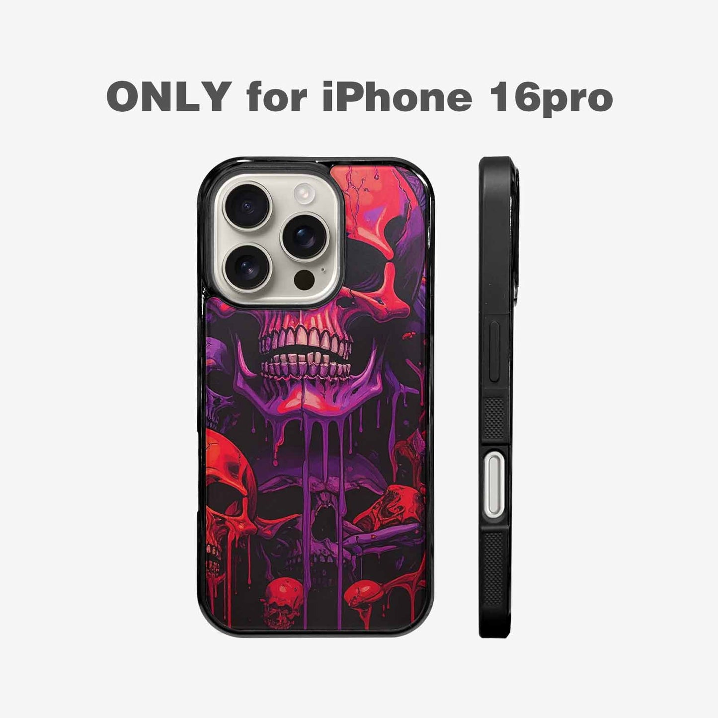 iPhone 16 Pro Case — Red Purple Skeletons Neon Drip Melting, Custom Printed Phone Case