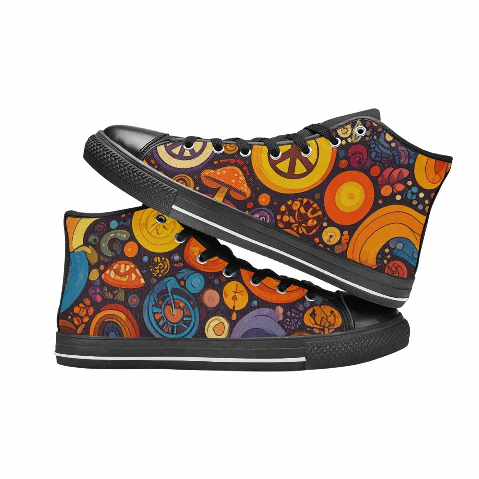 MEN'S Groovy 70S Peace High Top Canvas Surreal Custom Shoes