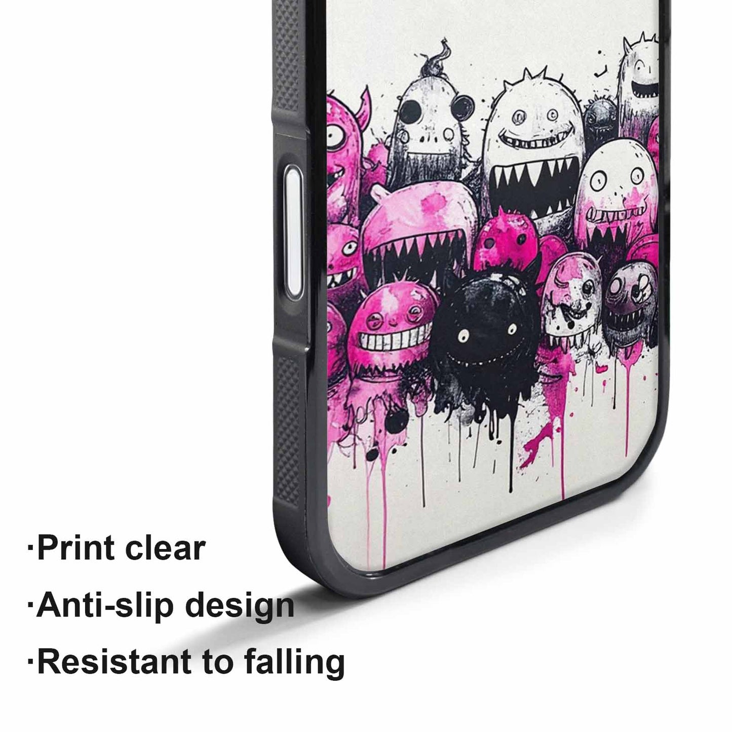 iPhone 17 Pro Case — Black Pink Ink Monsters General Cartoon, Original Design Phone Case