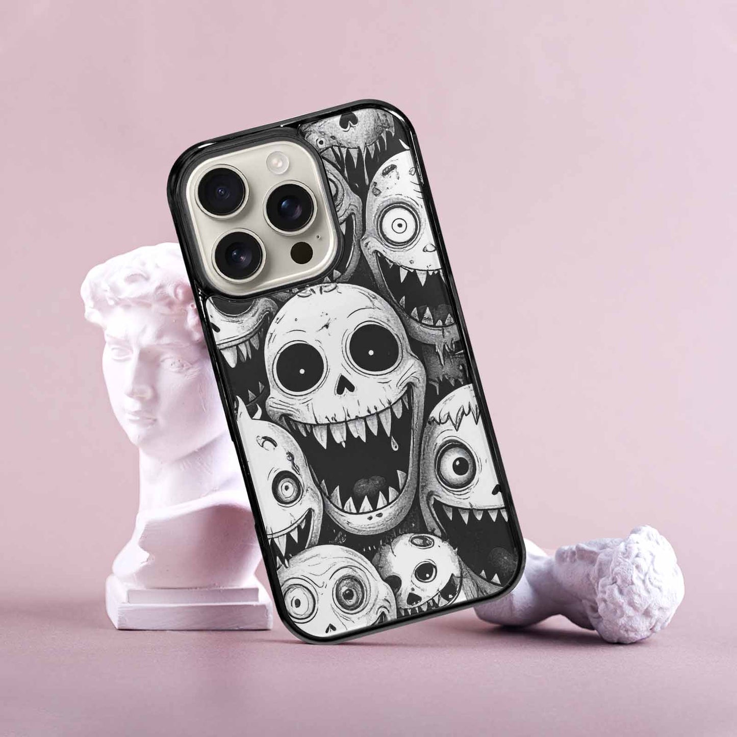 iPhone 16 Pro Case — Black And White Monster Face Collage, Custom Made Phone Cover