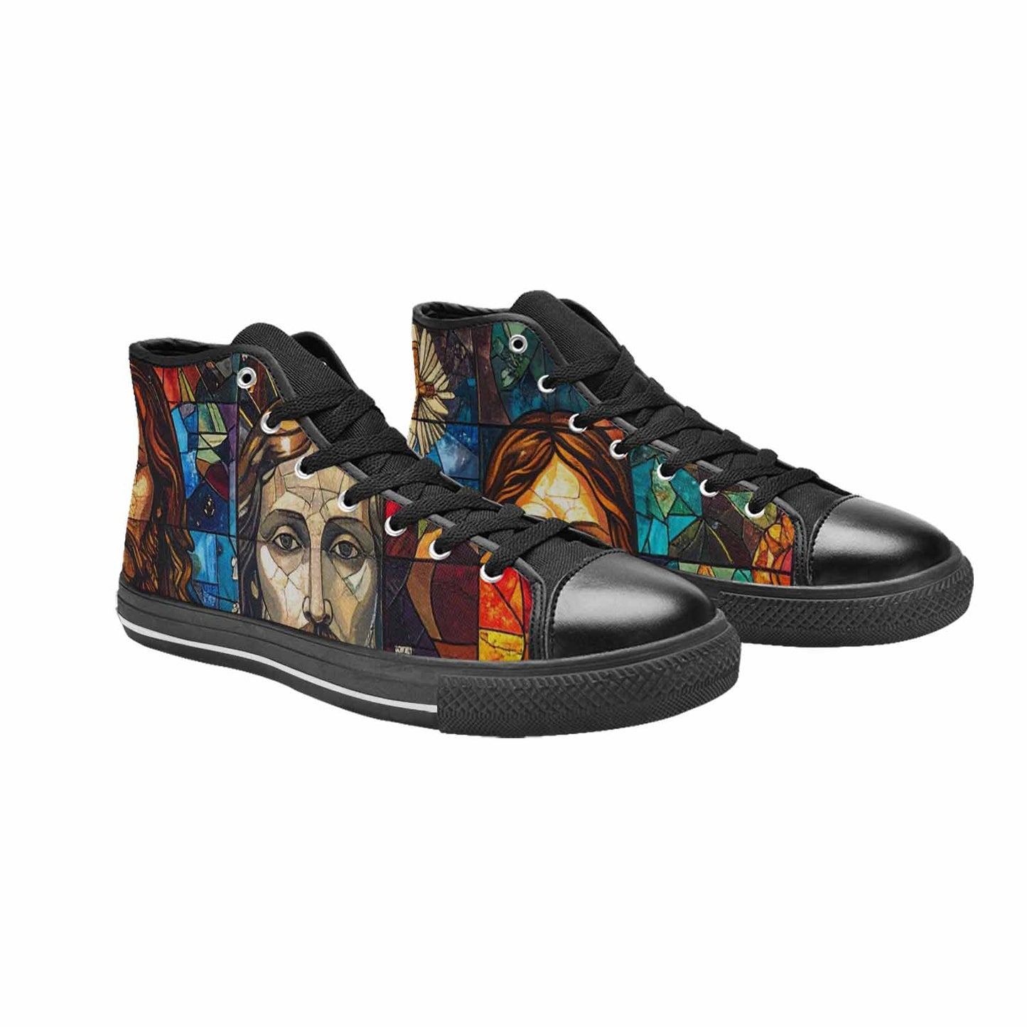 MEN'S Jesus Face Small High Top Canvas Wallpaper Art Sneakers