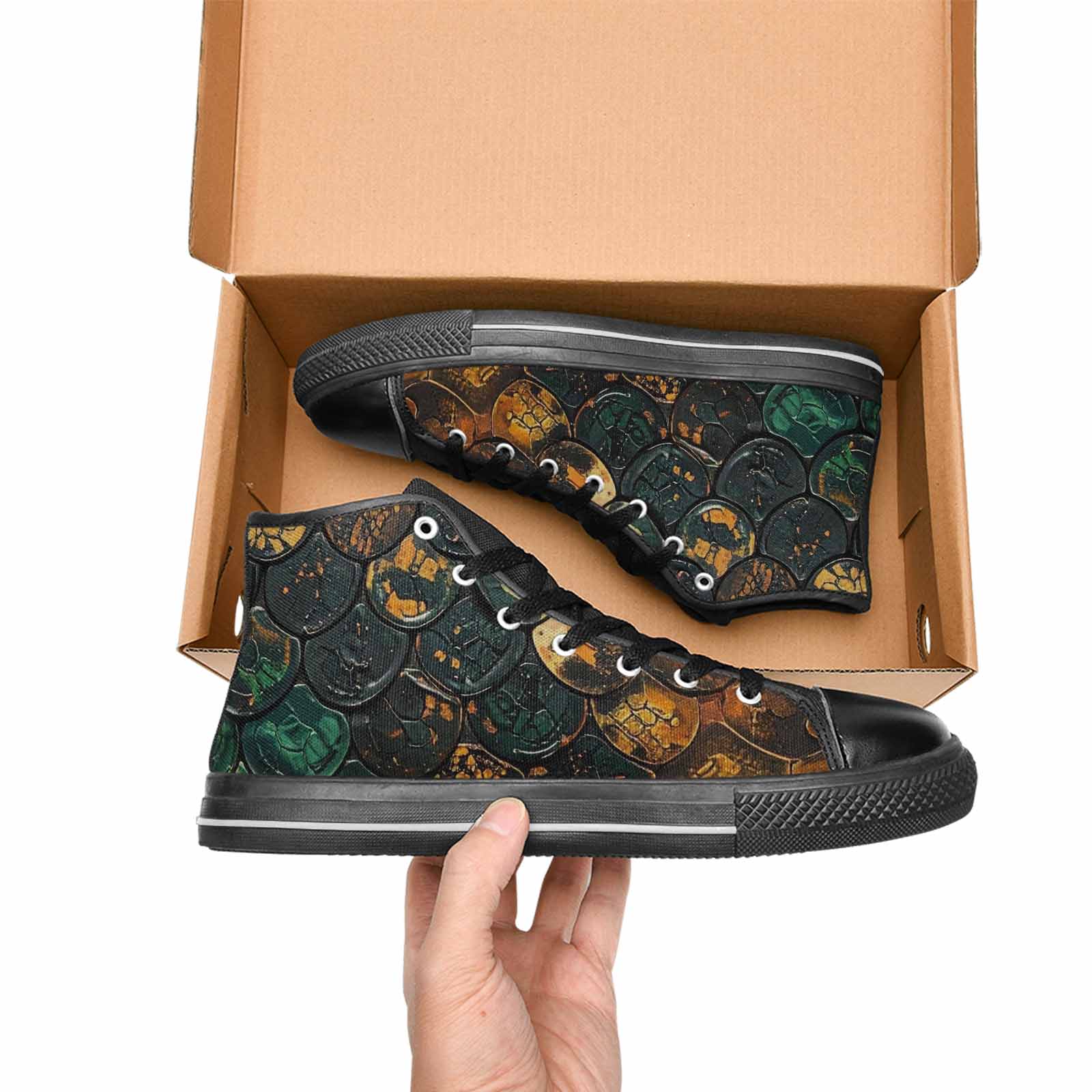 MEN'S Snake Skin Reptile High Top Canvas Surreal Shoes