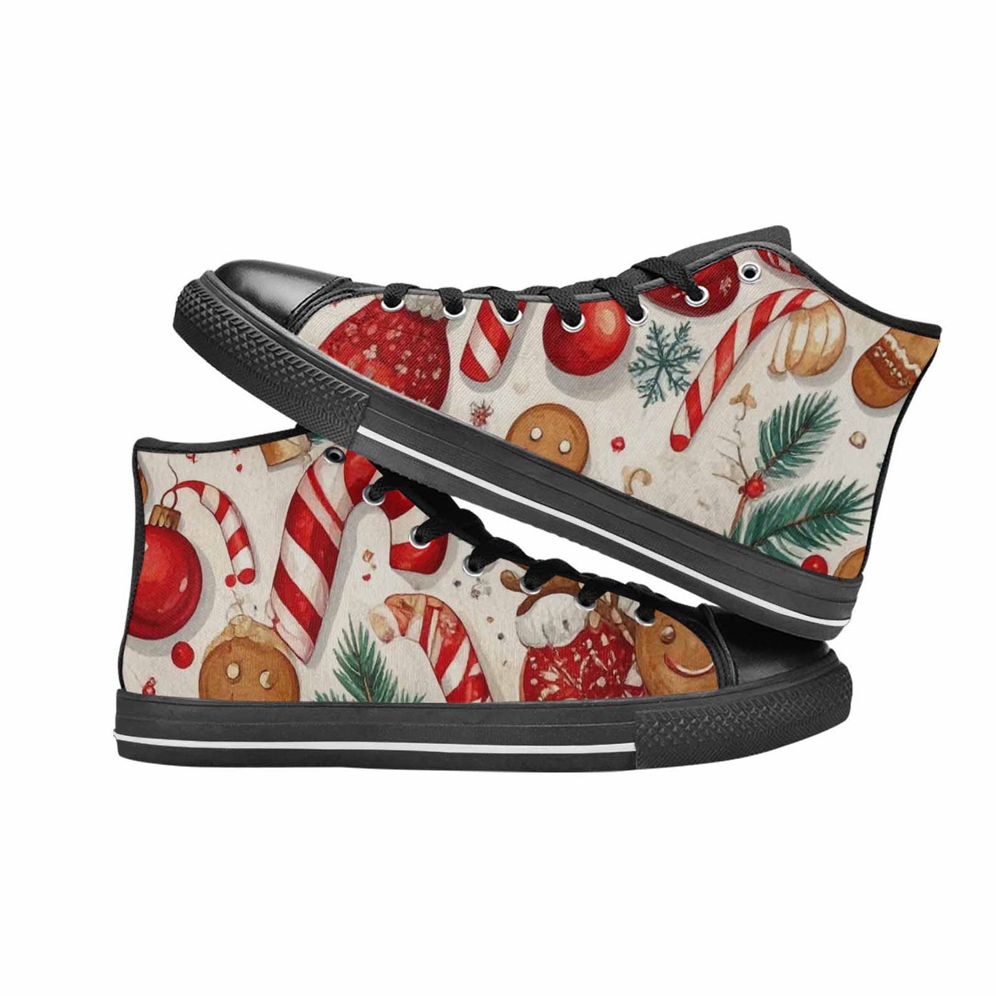 WOMEN'S Christmas Holly Snowflake High Top Canvas Vibrant Chaos Shoes