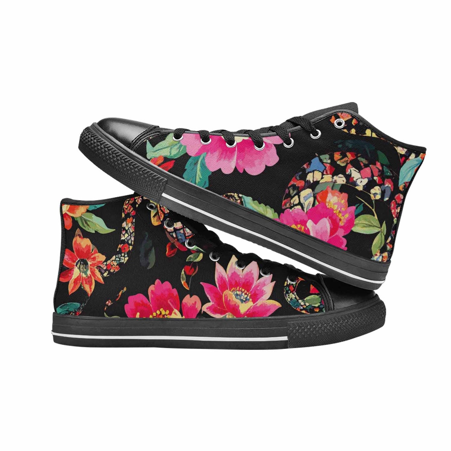 WOMEN'S Floral Snake Print High Top Canvas Cottagecore Shoes