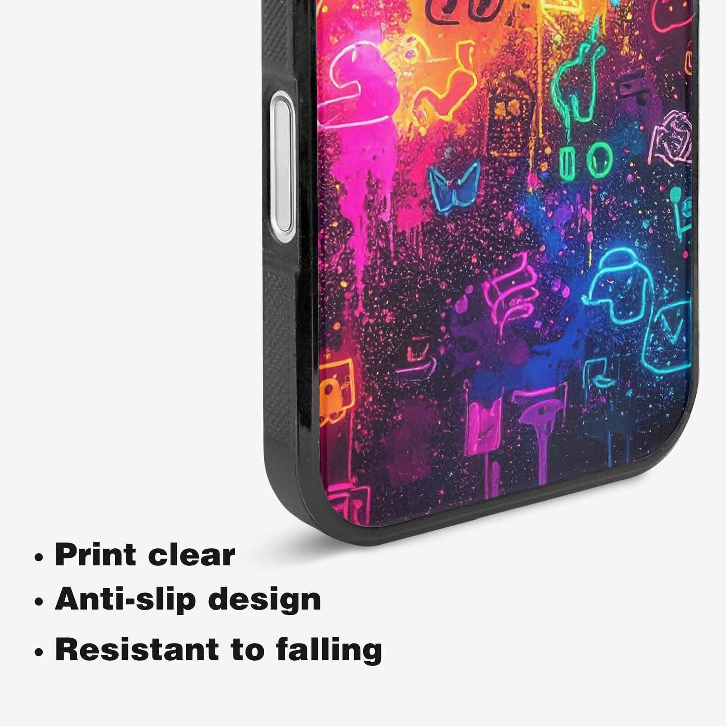 iPhone 16 Plus Case — Neon Glow Outline Icon Pattern Hundreds, Custom Phone Case