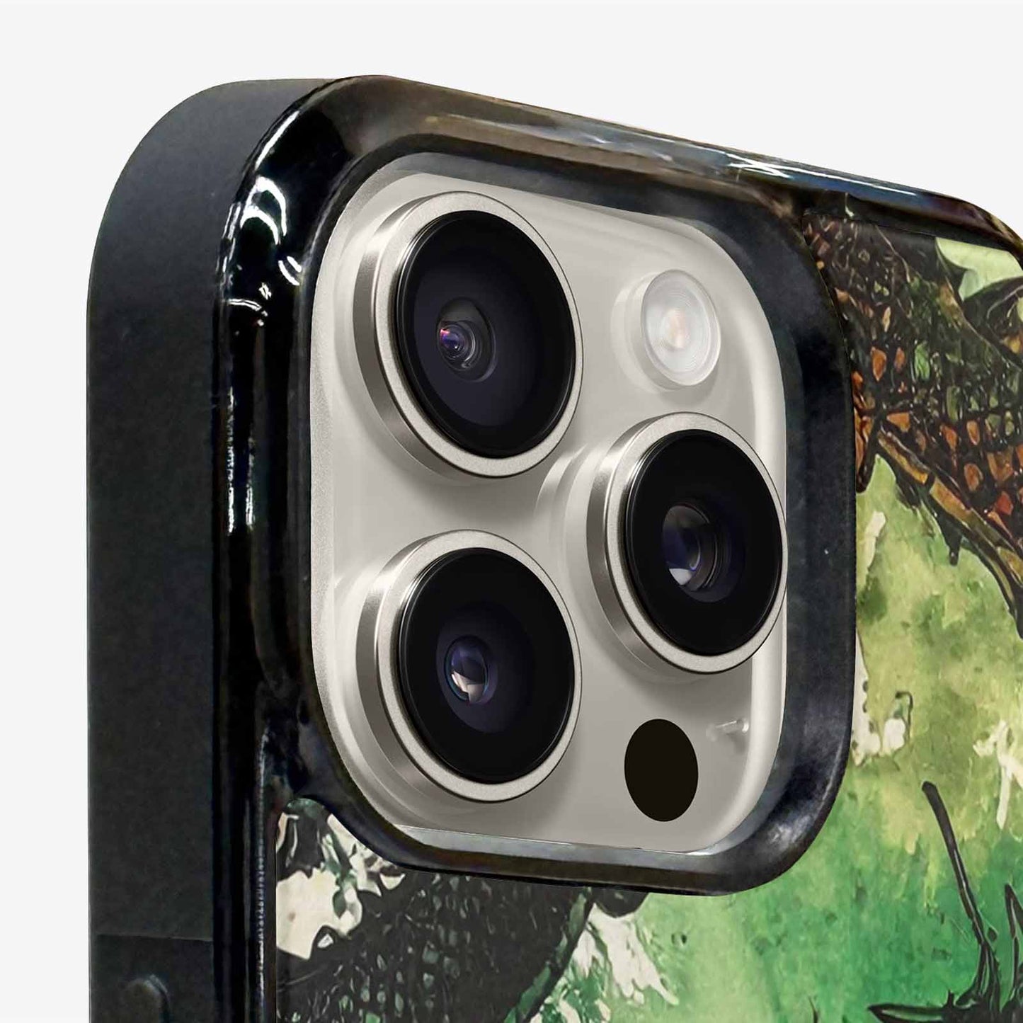 iPhone 15 Pro Max Case — Dragon Scale Black Green Ink Dragons, Unique Phone Case Design