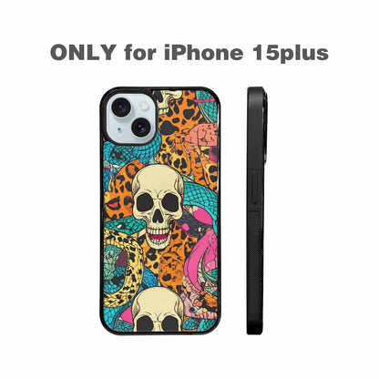 iPhone 15 Plus Case — Snake Print Skull Custom, Unique Phone Case Design