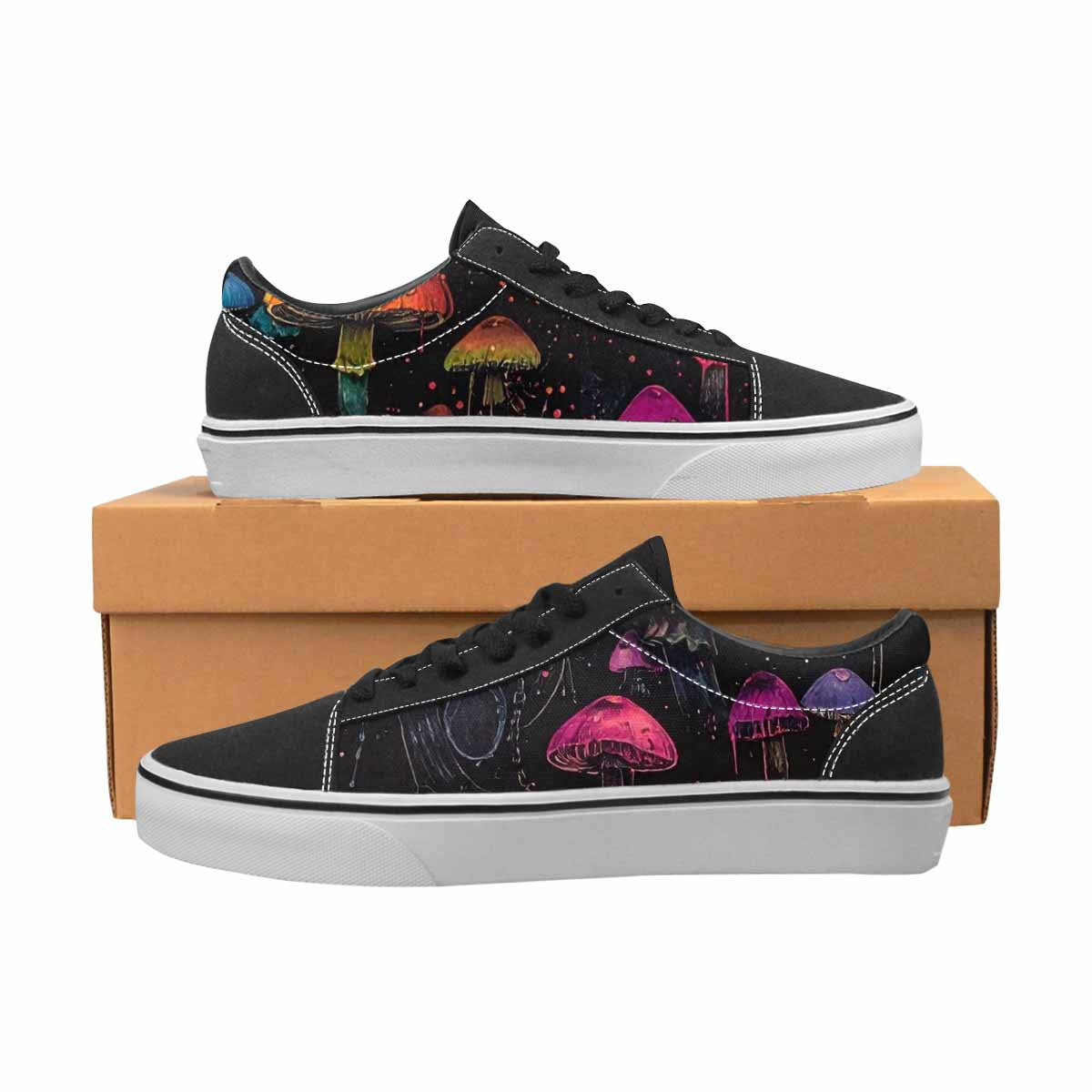 WOMEN'S Rainbow Drip Mushrooms Lace-Up Canvas Aesthetic Custom Shoes