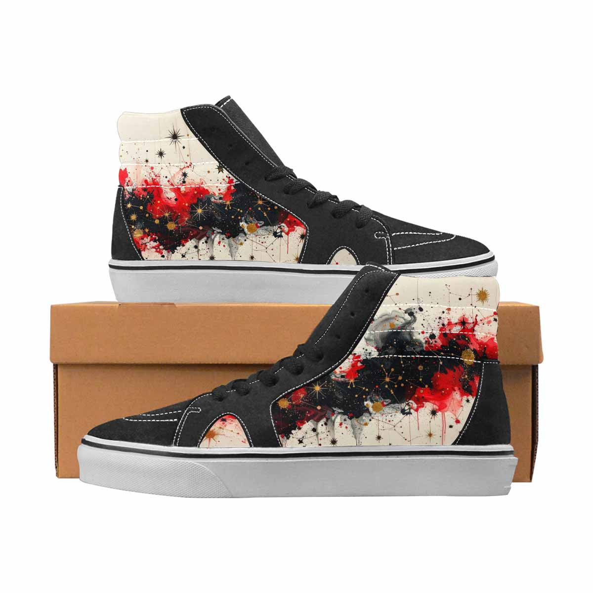 WOMEN'S Zodiac Black & Red Ink High Top Canvas Statement Grunge Custom Kicks