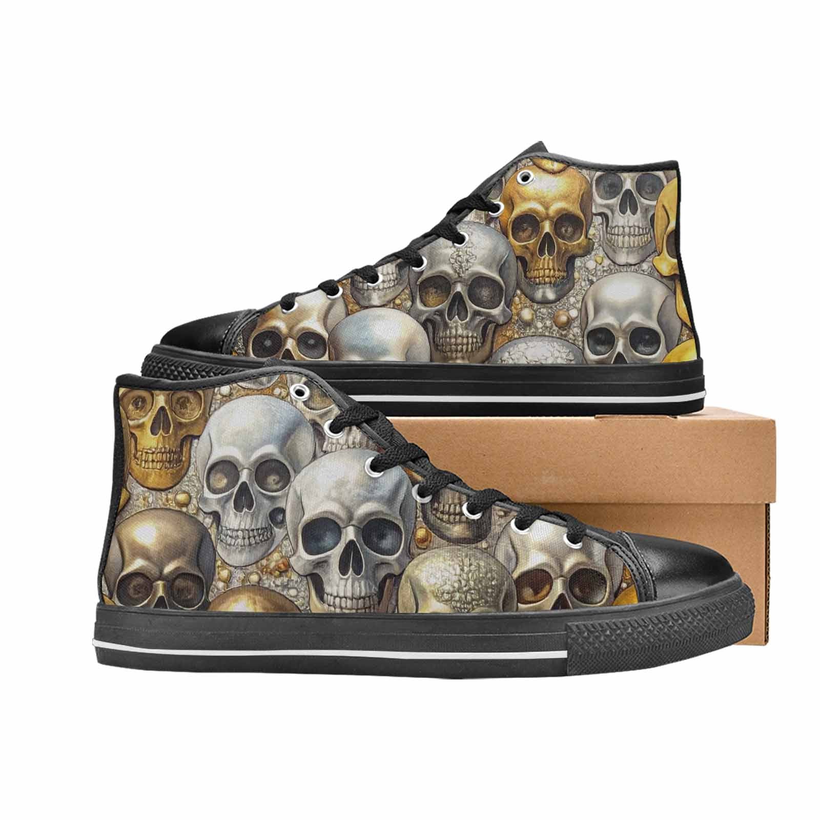 MEN'S Skulls - Metallic-Chrome- High Top Canvas Y2K Custom Sneakers