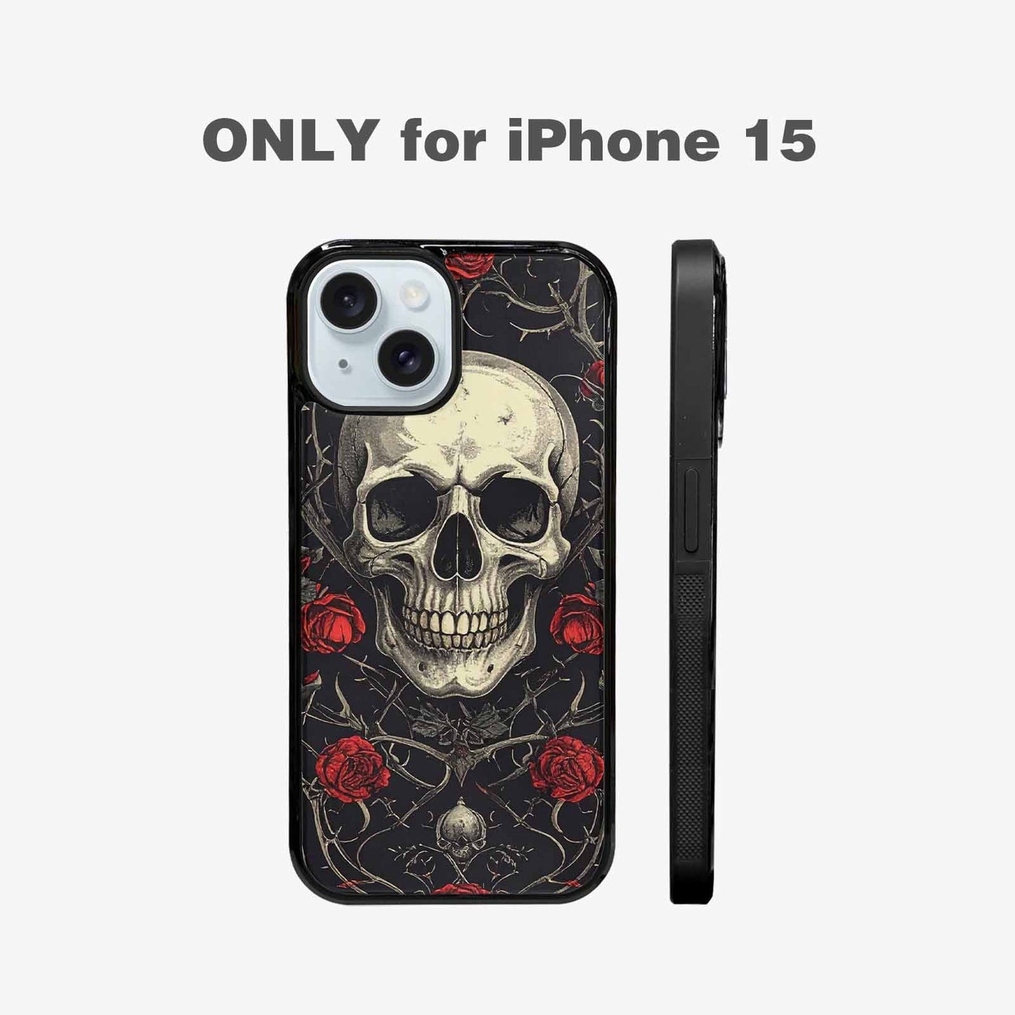 iPhone 15 Case — Gothic Skulls Roses Custom, Custom Printed Phone Case