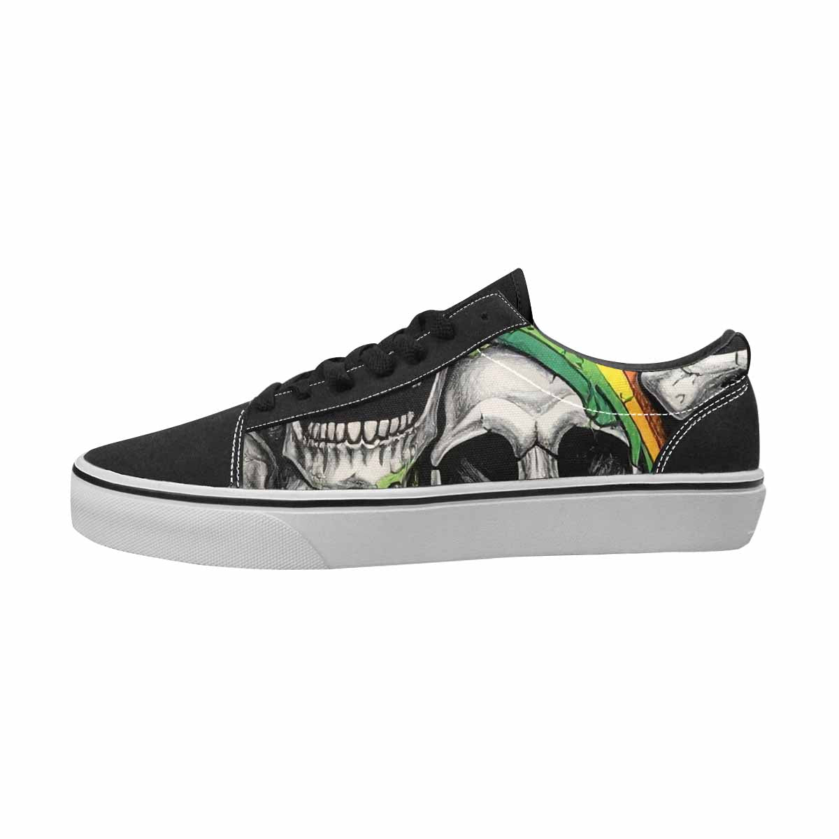 MEN'S Skulls Black & Green Ink Canvas Custom Design Dreamcore Custom Art Shoes