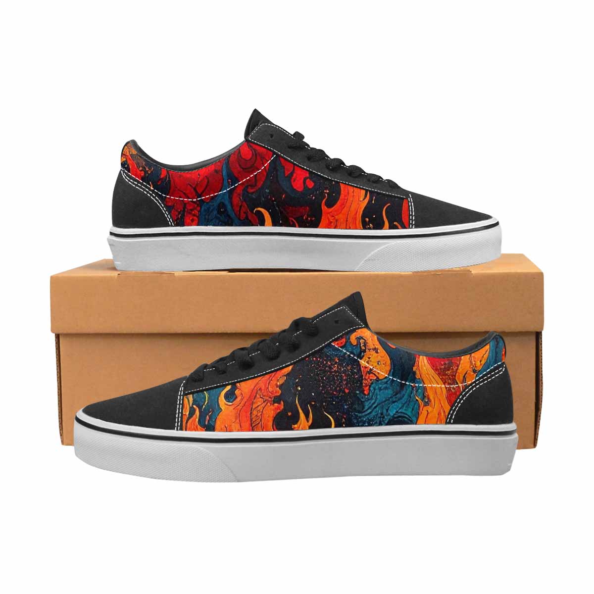 WOMEN'S Flame Burst Lace-Up Canvas Wallpaper Art Custom Sneakers