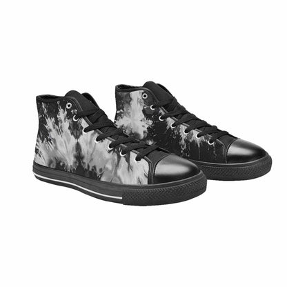 WOMEN'S Tie Dye Acid Wash Black White High Top Canvas Dark Academia Custom Sneakers