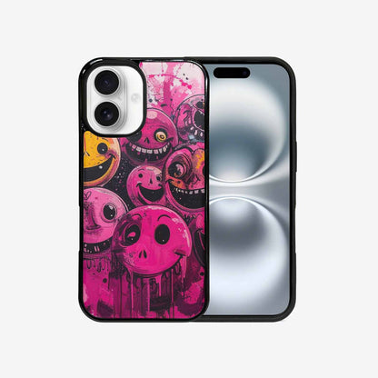 iPhone 16 Case — Melting Moon Smiley Black Pink Ink, Custom Phone Case