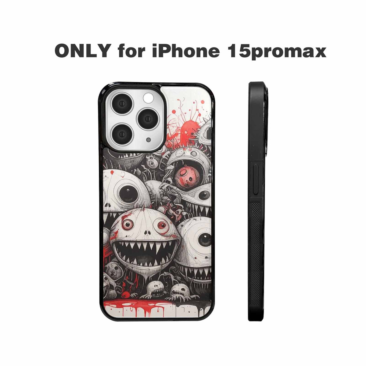 iPhone 15 Pro Max Case — Multi Eye Monster Black Red Ink, Custom Phone Case