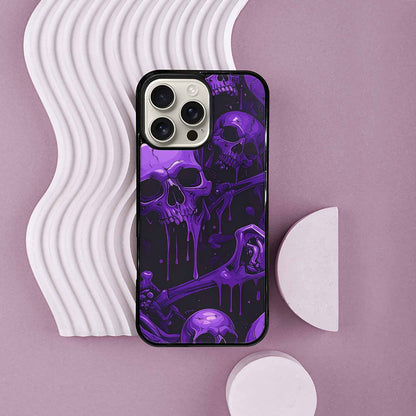 iPhone 16 Pro Max Case — Monochrome Purple Skeletons Neon Drip Melting, Custom Printed Phone Case