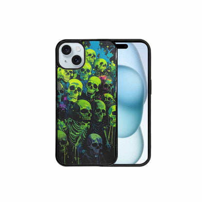 iPhone 15 Plus Case — Skeletons Neon Green Glow Skeletons Pattern, Custom Art Phone Cover