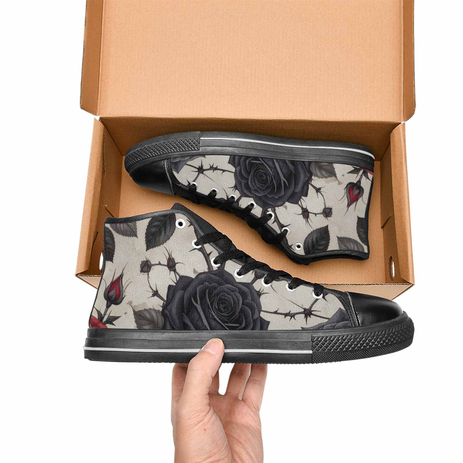 MEN'S Black Gothic Rose High Top Canvas Cottagecore Shoes