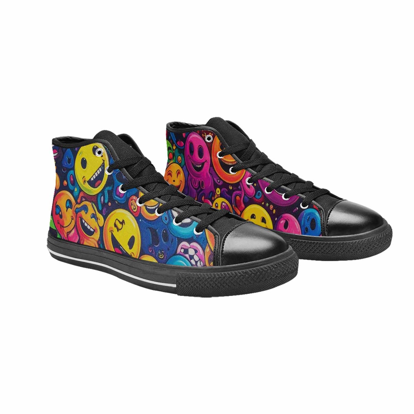MEN'S Yellow Smiley Face High Top Canvas Aesthetic Custom Shoes